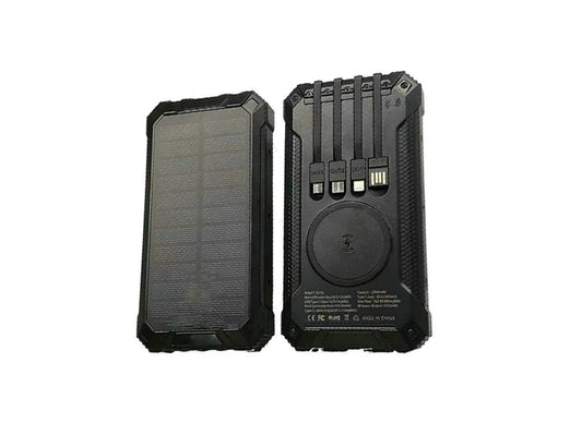 Wireless Solar Power Bank 20000 mAh Outdoor rugged black two-unit display with solar panel on Tampa Home & Garden Store