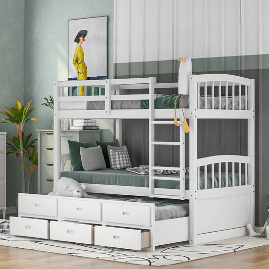 White wood twin-over-twin bunk bed with trundle and under-bed drawers on Tampa Home & Garden Store