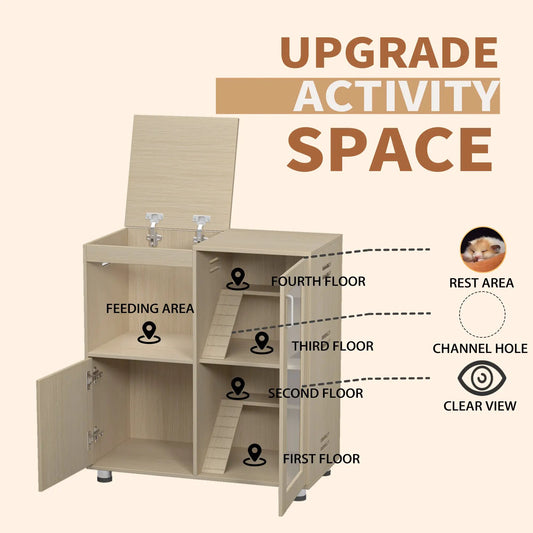 Wooden 4-tier small animal cage with openable top in natural wood finish VIP Digital Presence on Tampa Home & Garden Store
