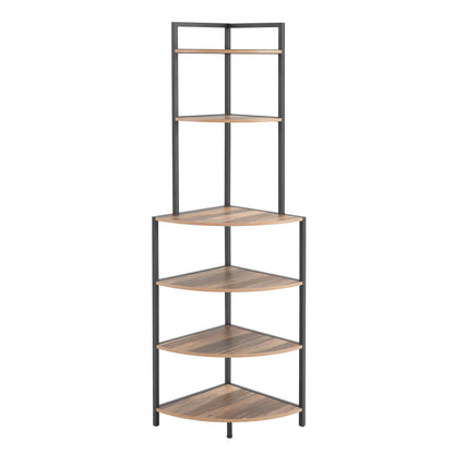 6-story corner open bookshelf modern bookshelf wooden frame independent bookshelf unit, country brown - Tampa Home & Garden Store
