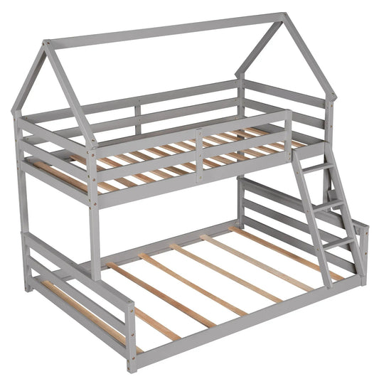 Twin over full gray bunk bed with built-in ladder, metal frame and VIP Digital Presence on Tampa Home & Garden Store