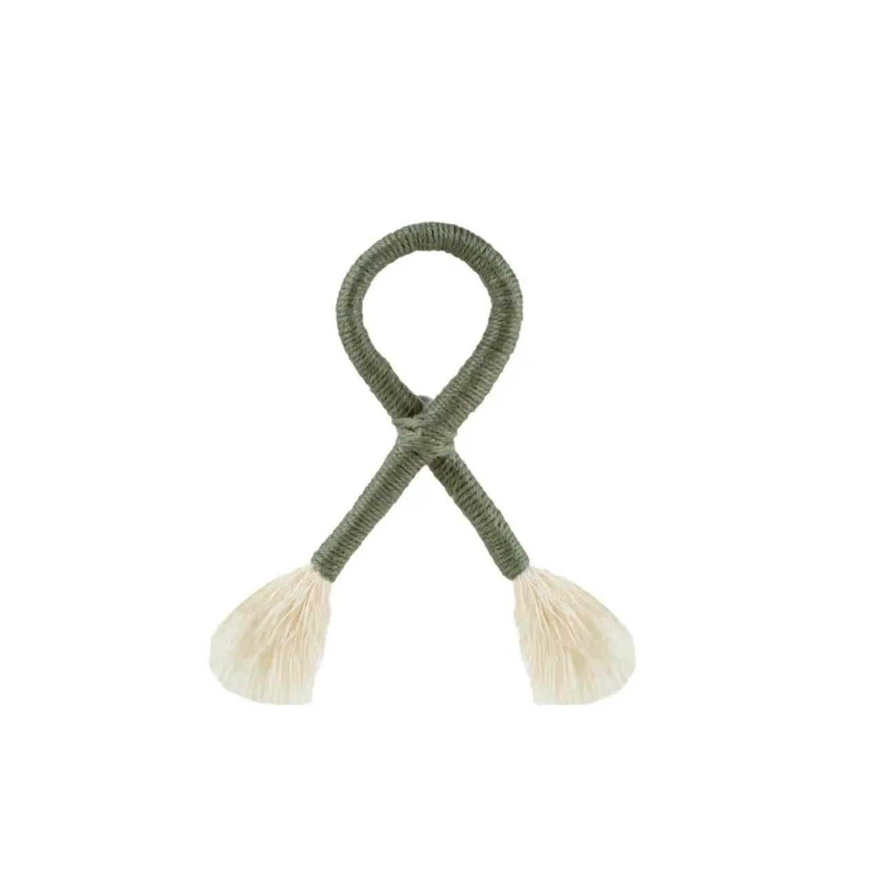 Nautical knot napkin ring holder, olive green rope with natural tassels on Tampa Home & Garden Store