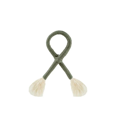 Nautical knot napkin ring holder, olive green rope with natural tassels on Tampa Home & Garden Store
