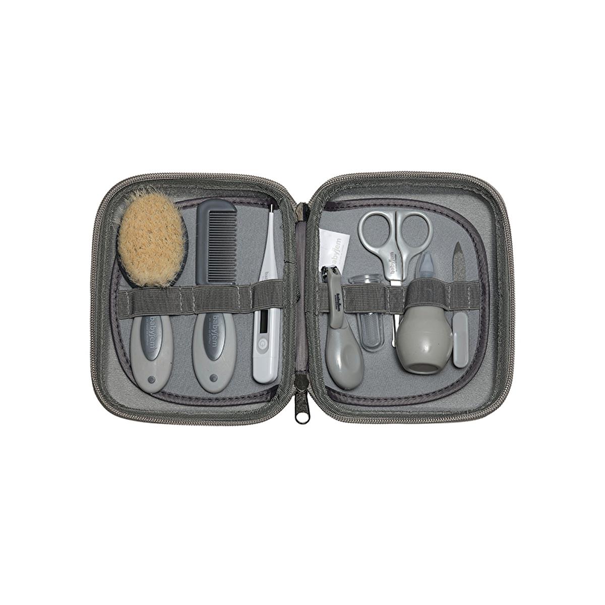 Beauty Care Bag 9-piece baby grooming set in gray zip case with brush, comb, scissors, clippers, tweezers, nail file on Tampa Home & Garden Store