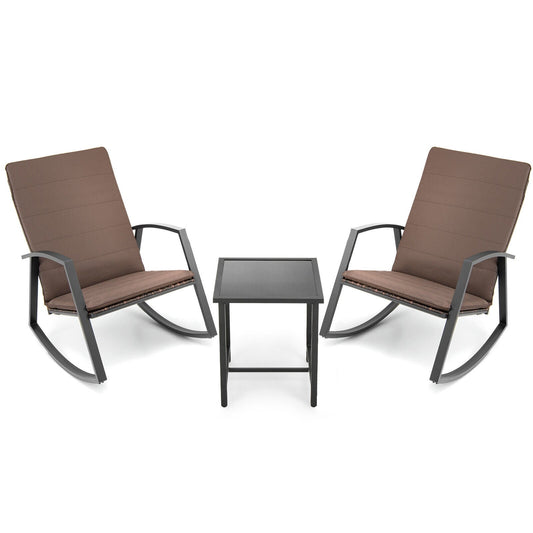 3 Pieces Patio Rattan Rocking Furniture Set-Brown - Tampa Home & Garden Store