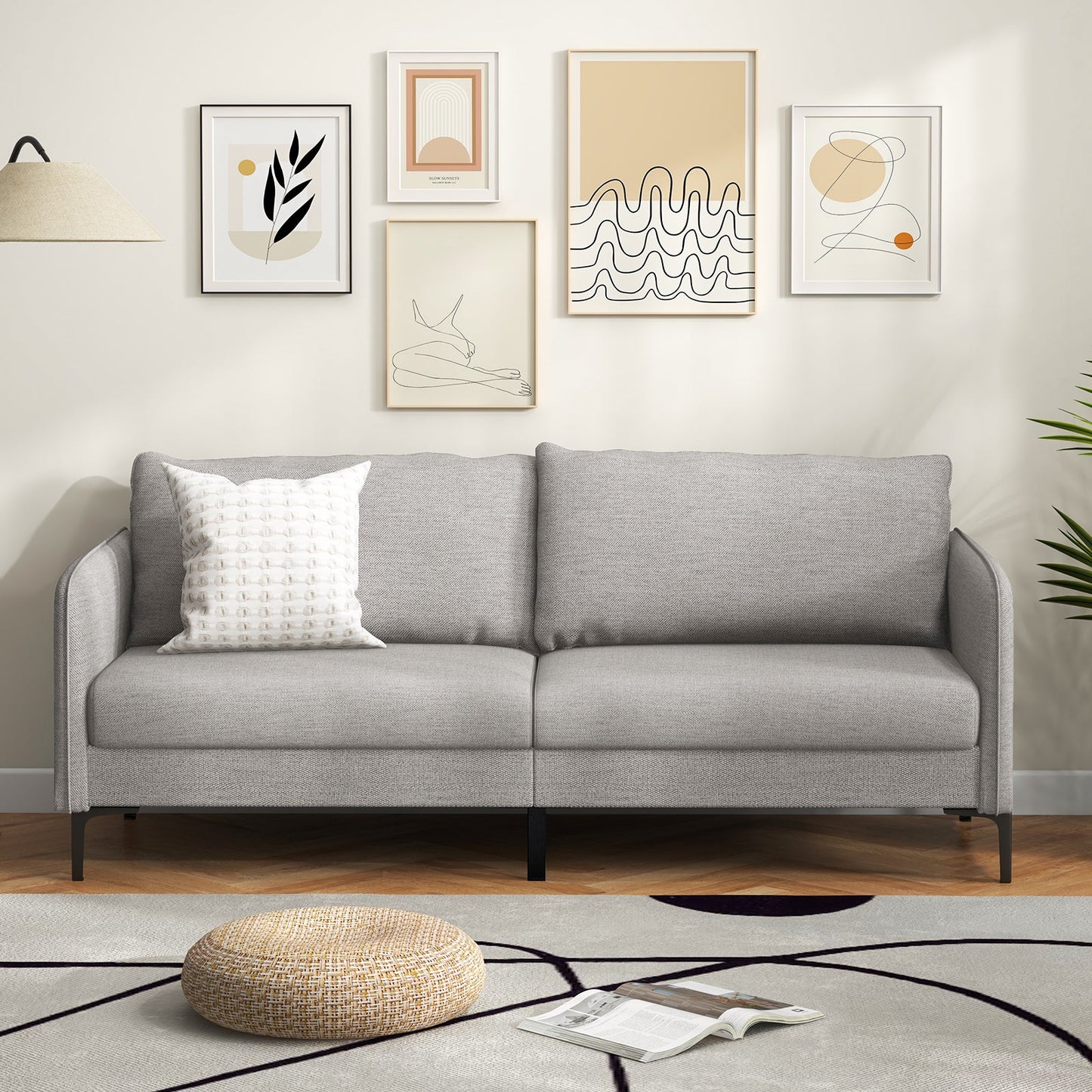 Moderno sofá biplaza de 76 pulgadas para apartamento o dormitorio con patas de metal - Gris