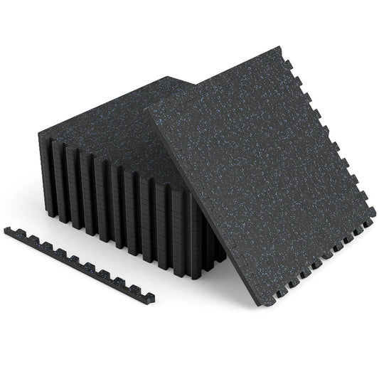DirectDeals Rubber Top Exercise Mat 48 Sq Ft interlocking tiles, black with blue speckles on Tampa Home & Garden Store