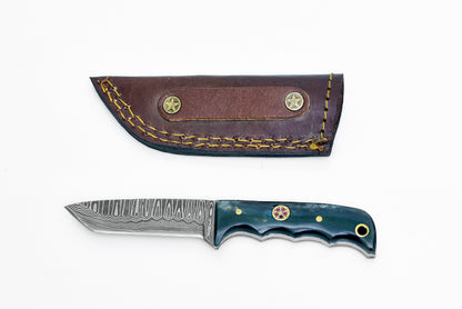 Damascus EDC Tanto TD-10xs knife with blue handle Titan K sheath on Tampa Home & Garden Store