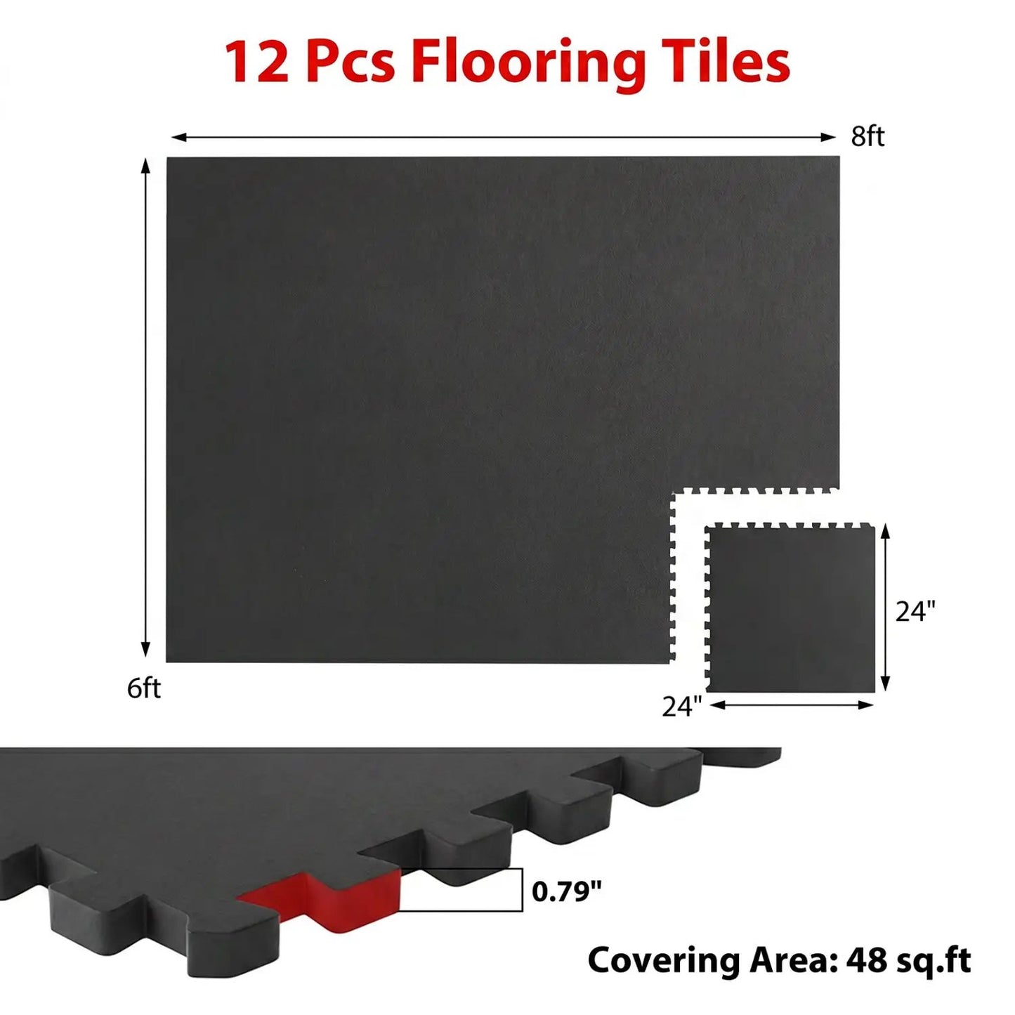 Interlocking Rubber Exercise Mat Set 48 Sq Ft