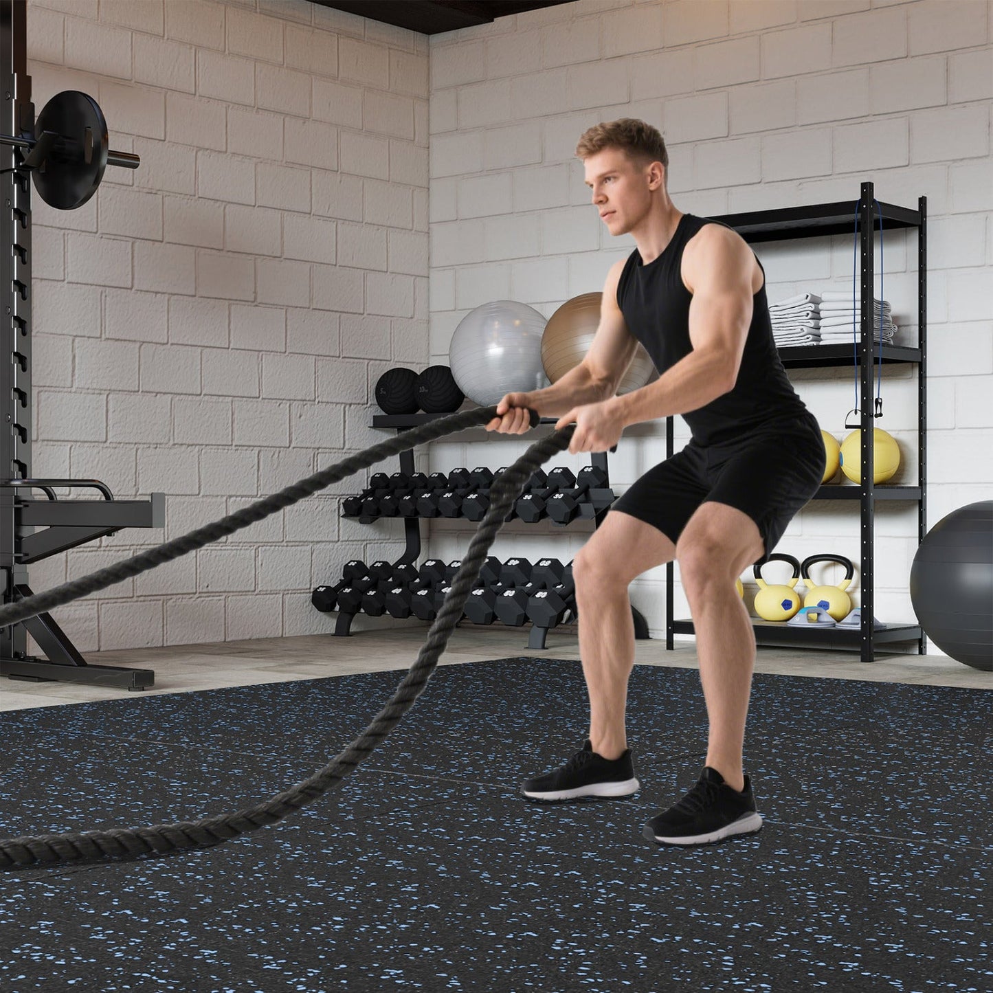 Interlocking Rubber Exercise Mat 48 Sq Ft Borders