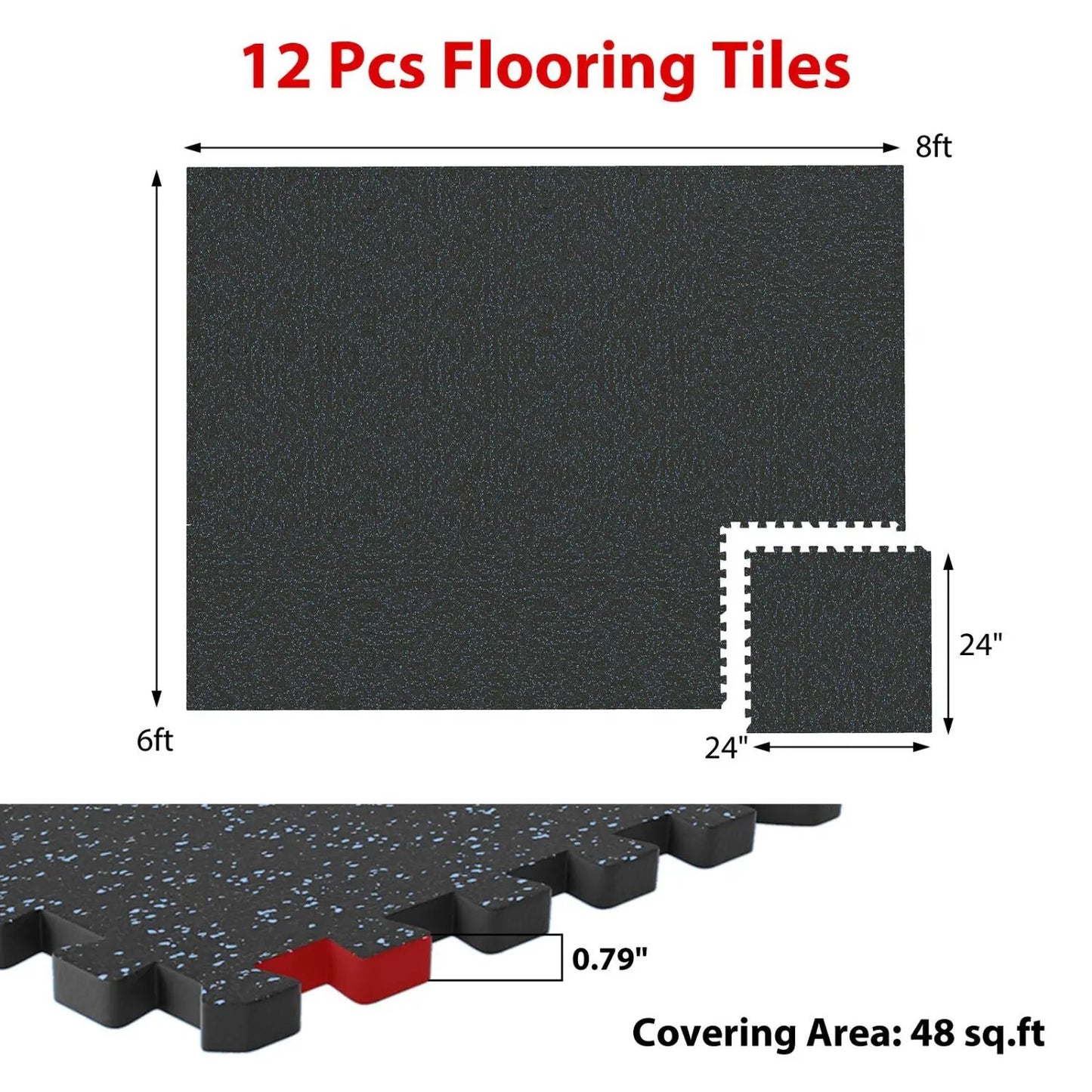 Interlocking Rubber Exercise Mat 48 Sq Ft Borders