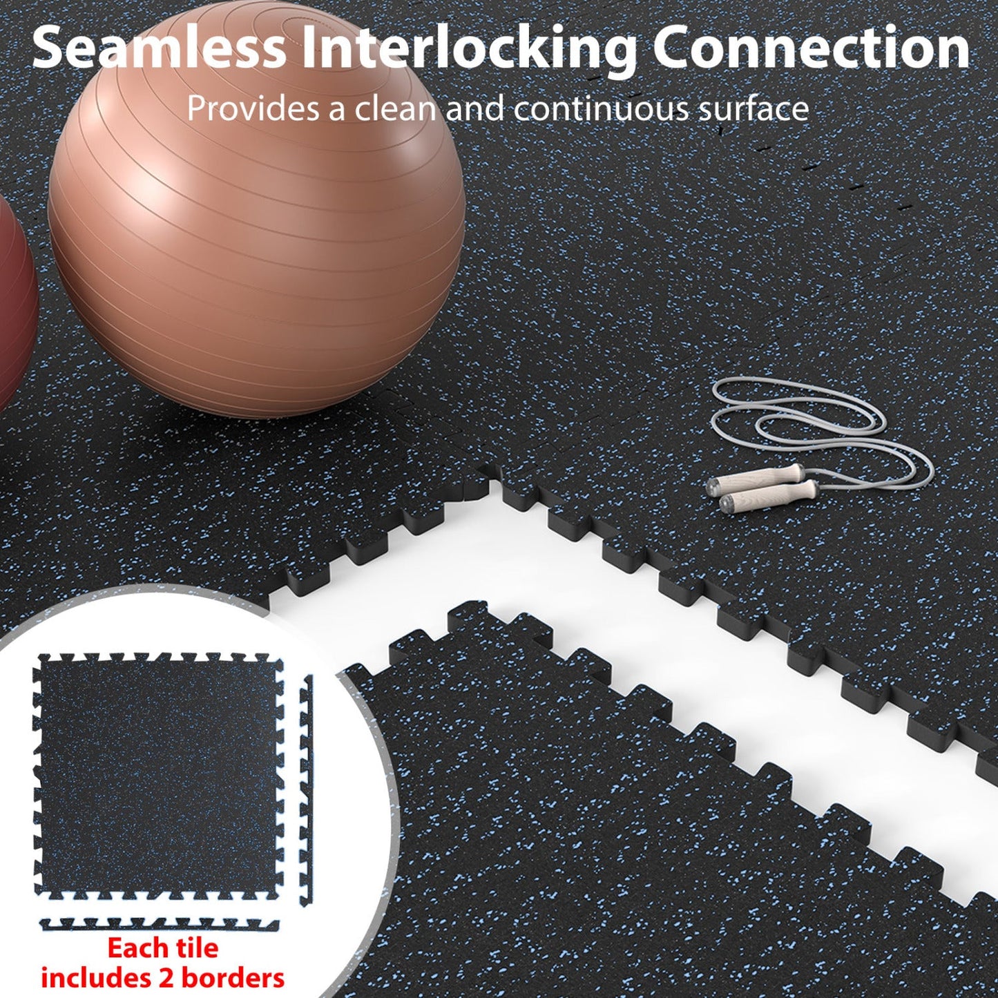 Interlocking Rubber Exercise Mat 48 Sq Ft Borders