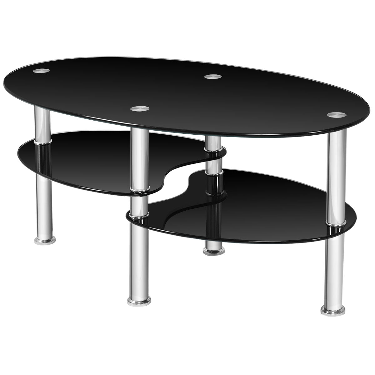 Mesa auxiliar de centro ovalada de cristal templado - Negra