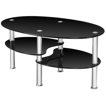 Mesa auxiliar de centro ovalada de cristal templado - Negra