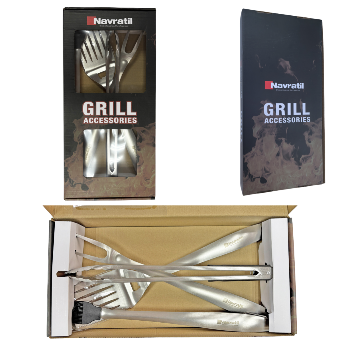 BBQ Grill Set with Cast Iron Pan and Steel Tools