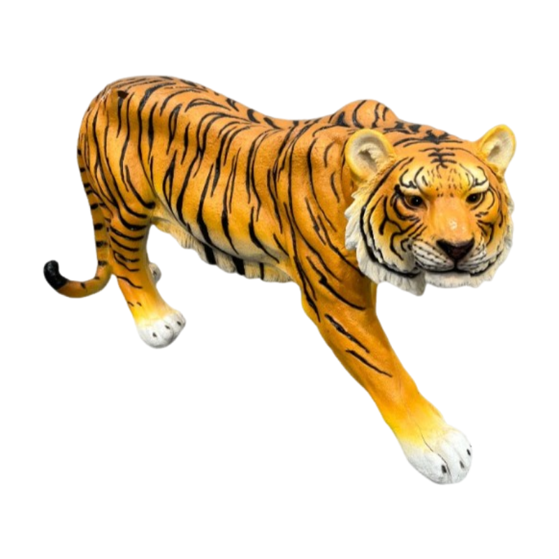 Simulated Tiger Resin Garden Statue by HouseOfZazla, orange tiger with black stripes on Tampa Home & Garden Store