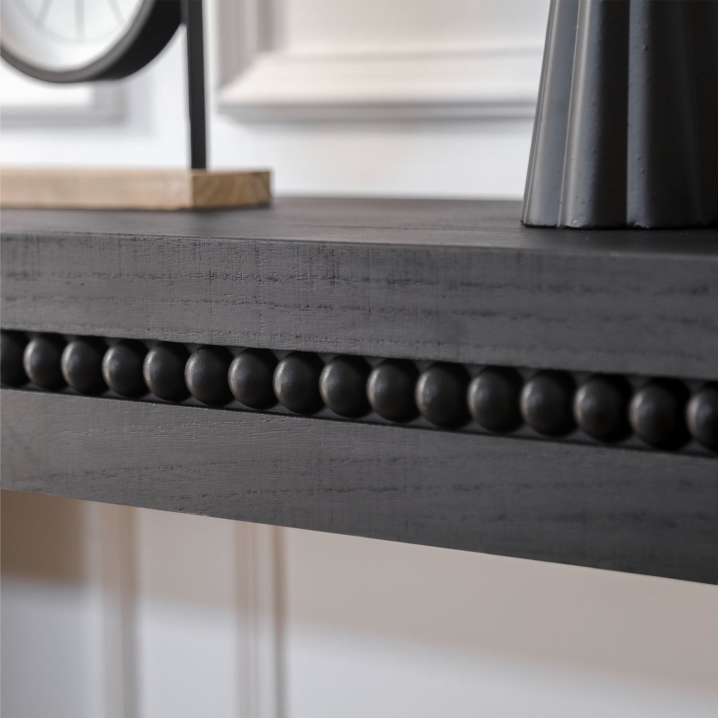 64in Modern Black Wood Console Table with decorative beaded trim, HouseOfZazla entryway piece on Tampa Home & Garden Store
