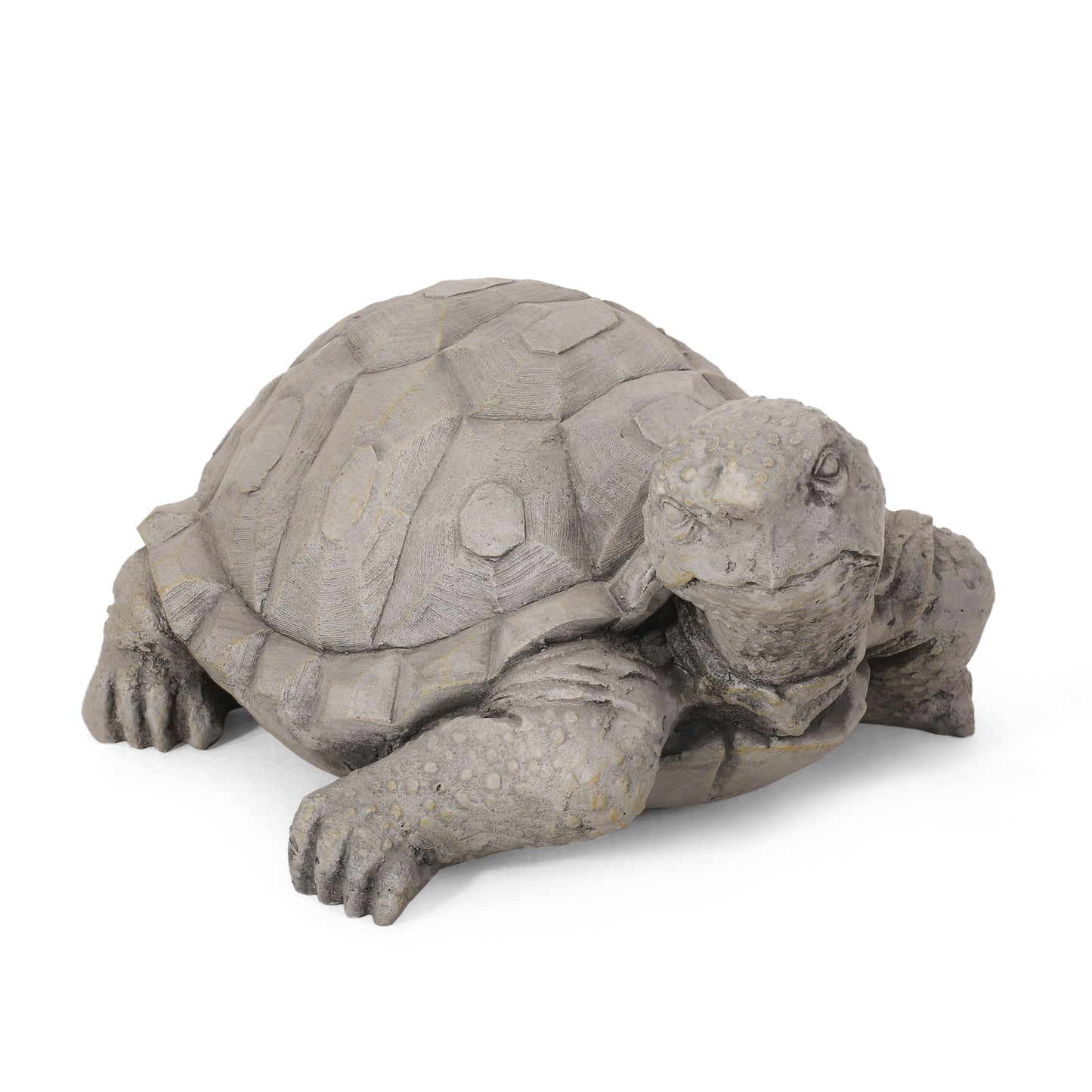 Outdoor Turtle Statue by HouseOfZazla, gray stone-textured turtle with shell pattern on rock base on Tampa Home & Garden Store