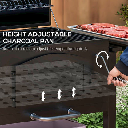Outsunny charcoal grill with adjustable height and folding shelves in black steel on Tampa Home & Garden Store