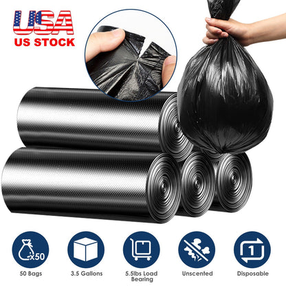 GemGear 5 rolls black garbage bags unscented leak-resistant 3.5 gal, 50 bags on Tampa Home & Garden Store