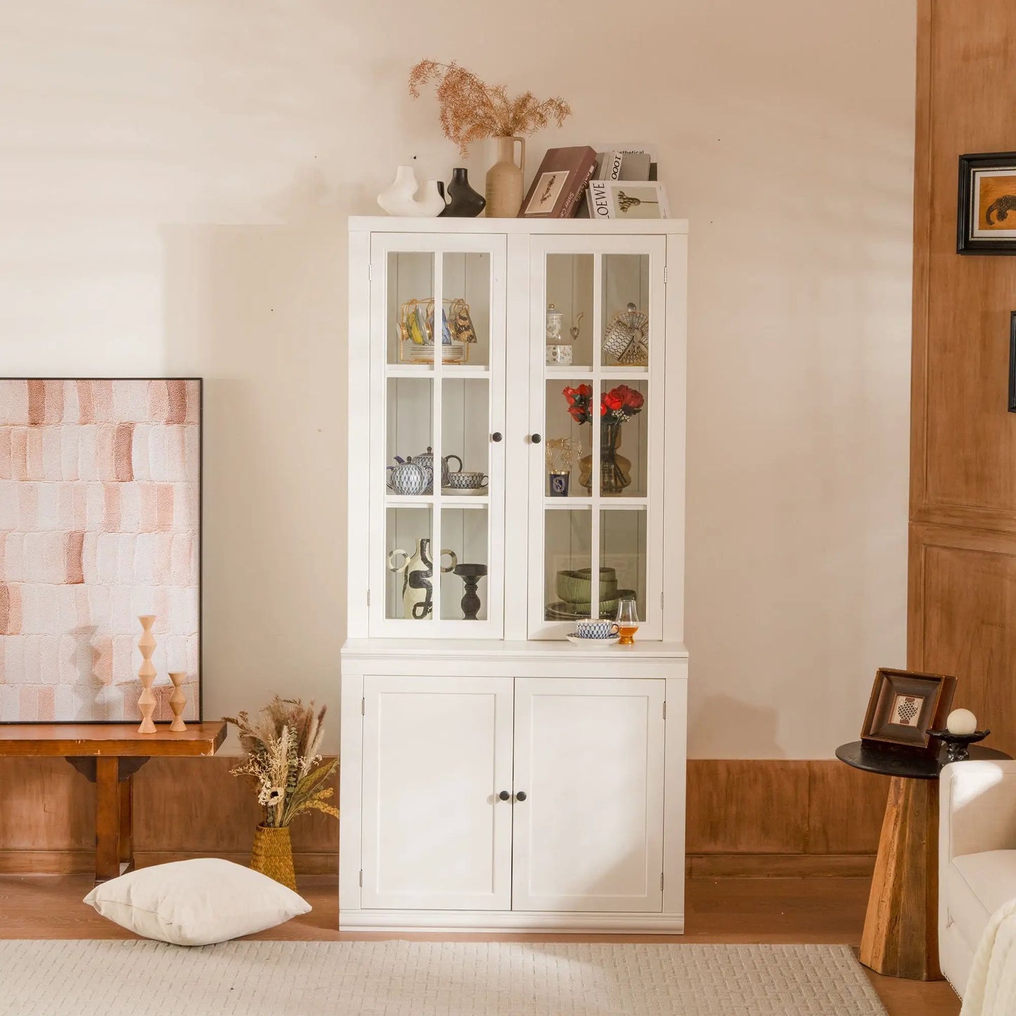 Retro Hutch Cabinet With Glass Doors for Home