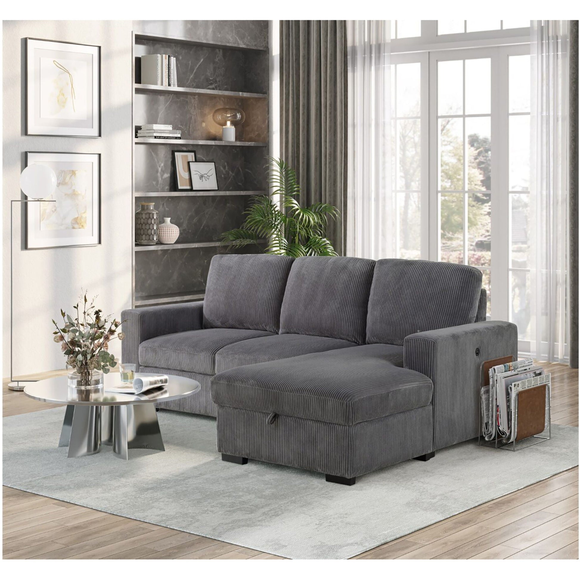 Melody sectional sofa by HouseOfZazla in dark grey fabric with sleeper ottomans on Tampa Home & Garden Store
