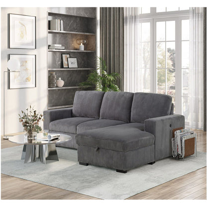 Melody sectional sofa by HouseOfZazla in dark grey fabric with sleeper ottomans on Tampa Home & Garden Store