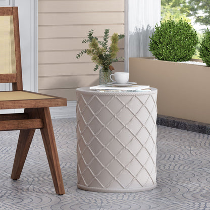 Nautical Rope Outdoor End Table In Antique White