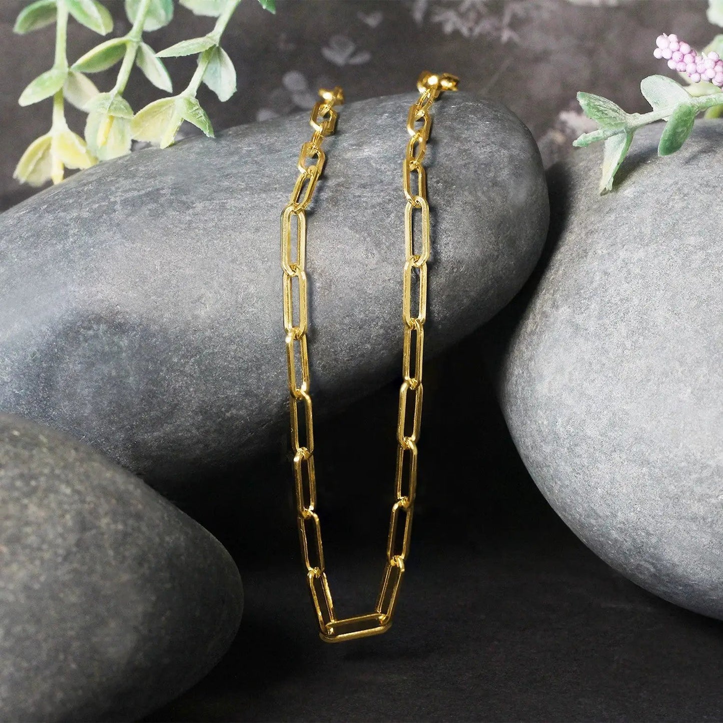 14K yellow gold wide paperclip chain necklace pair, 3.3mm on Tampa Home & Garden Store