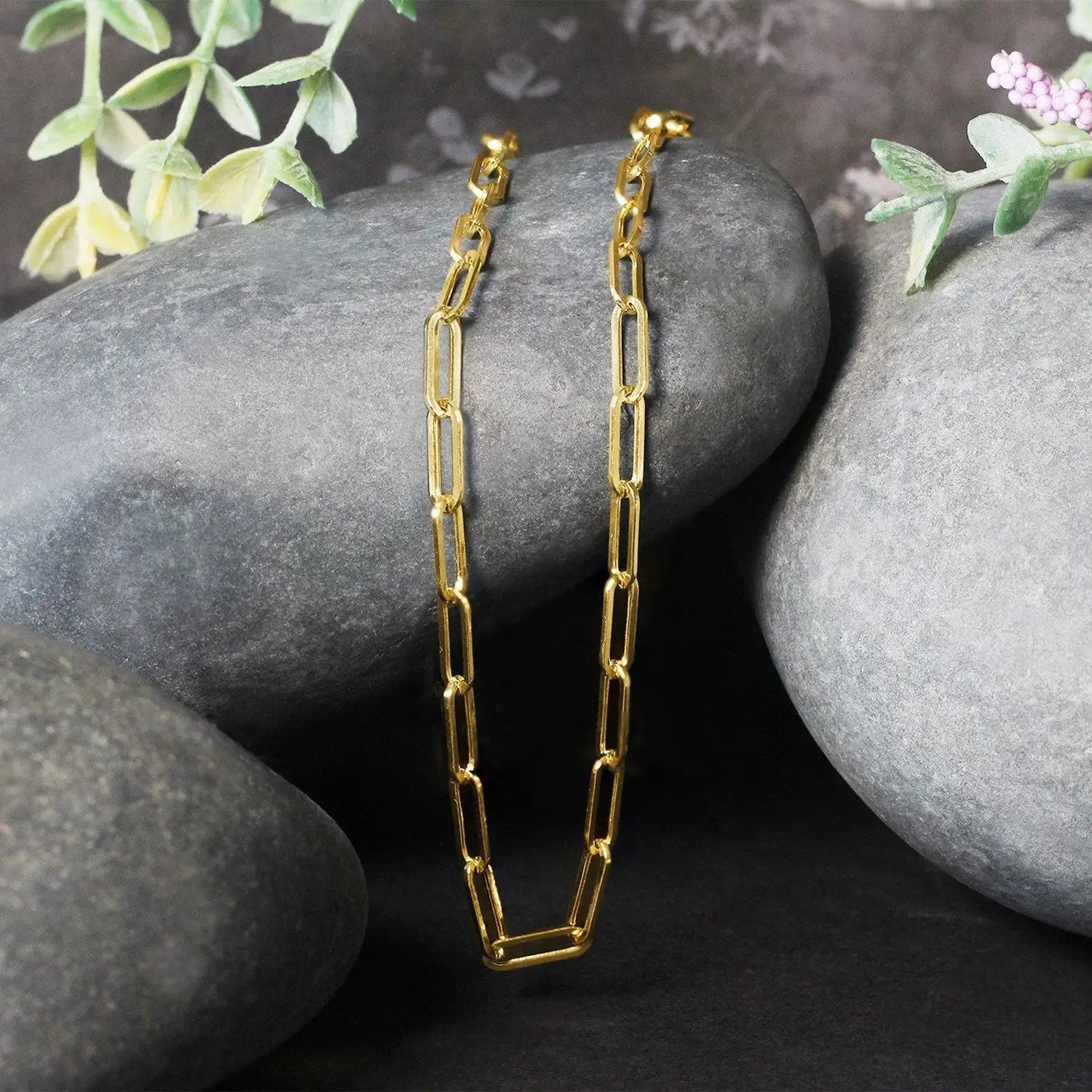 14K yellow gold wide paperclip chain necklace pair, 3.3mm on Tampa Home & Garden Store