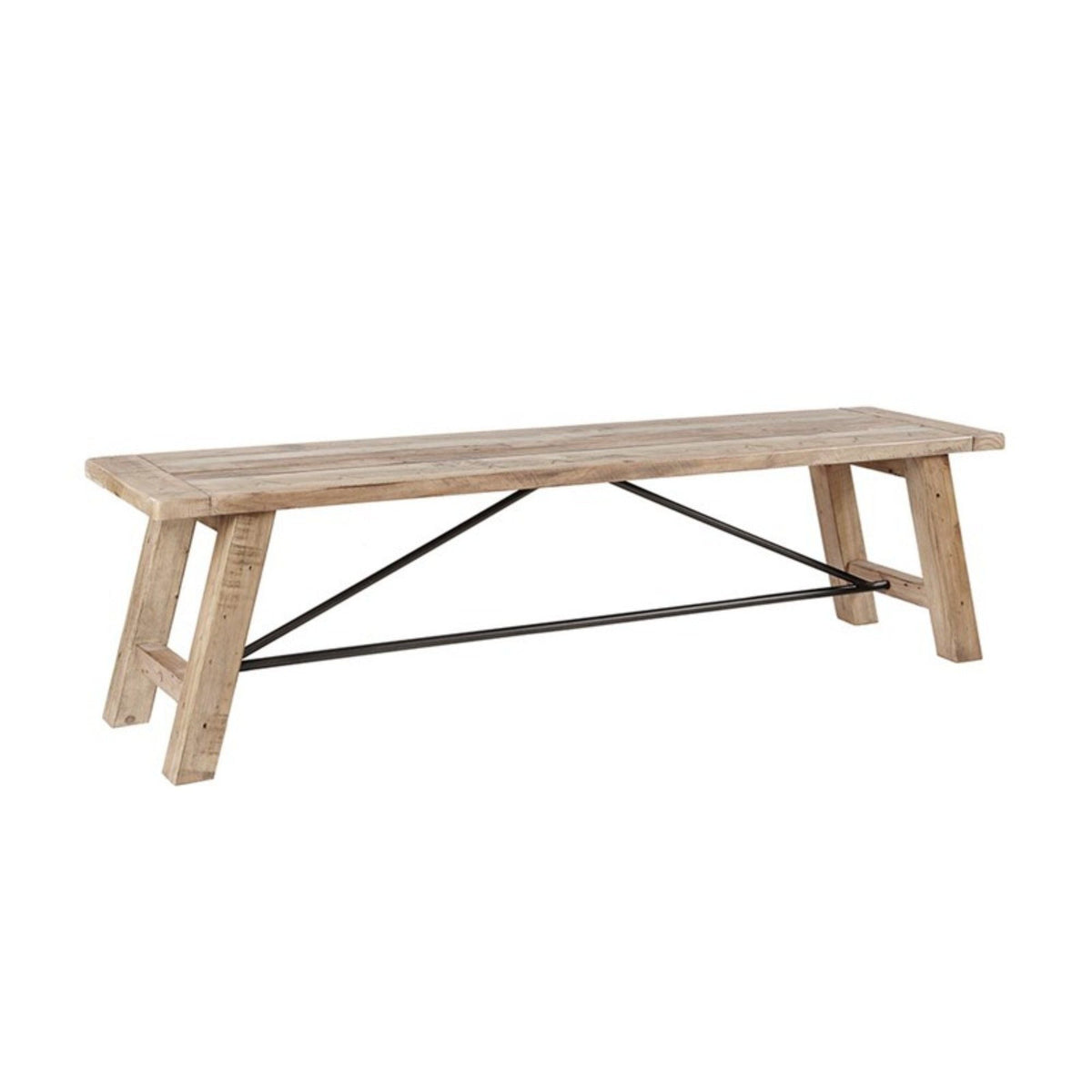 Solid wood dining bench with metal stretchers in light brown finish HouseOfZazla on Tampa Home & Garden Store