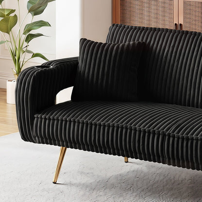 Minimalist Corduroy Sofa Bed and Pillows