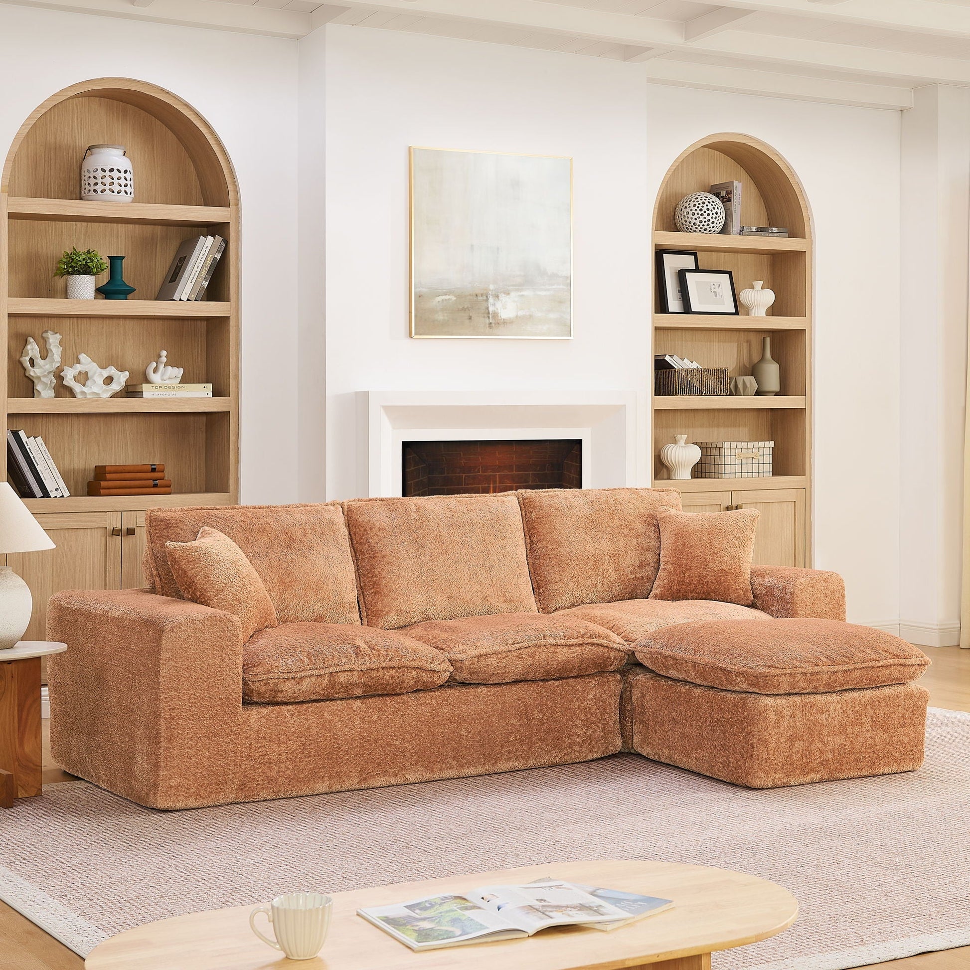 Sectional sofa with moveable ottoman in warm tan fabric HouseOfZazla 3-piece set on Tampa Home & Garden Store