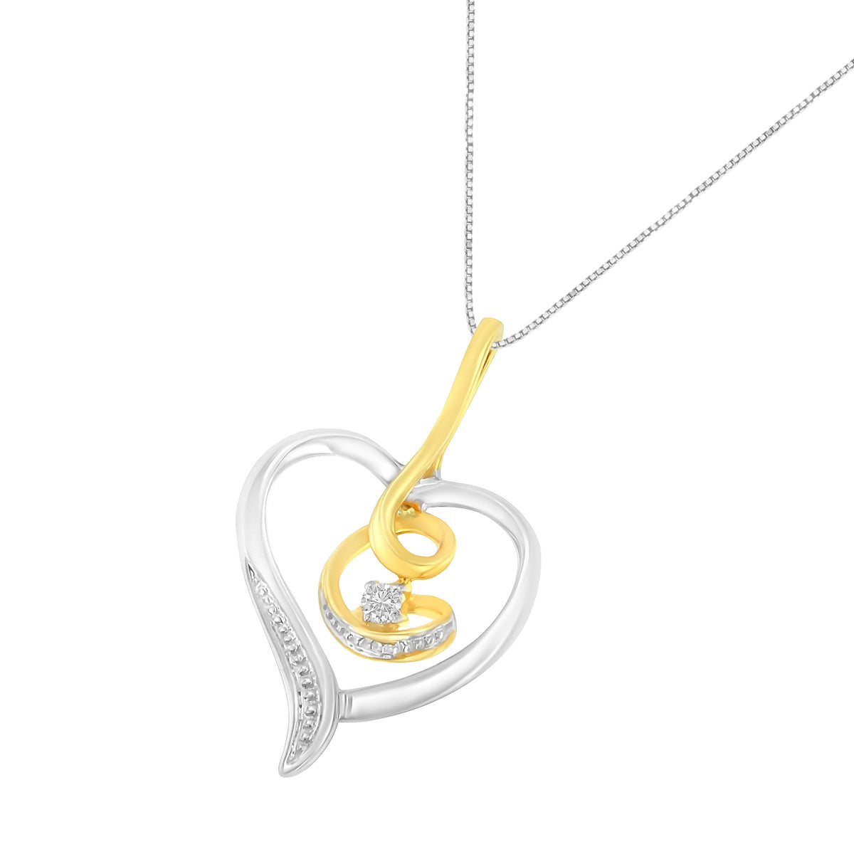 Espira 10K two-tone yellow & white gold pendant with diamond-swirl open heart 18-inch chain on Tampa Home & Garden Store