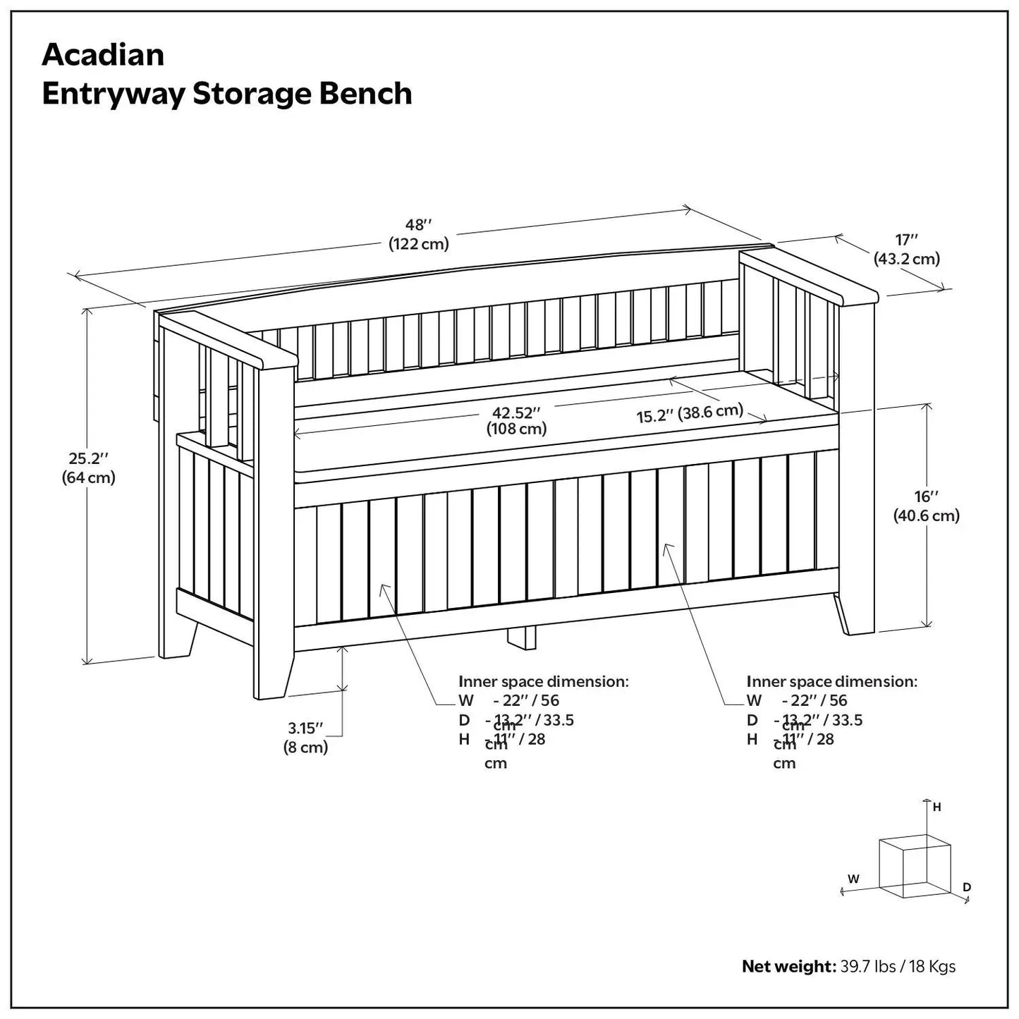 Acadian Entryway Storage Bench with Lift Lid