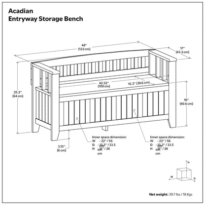 Acadian Entryway Storage Bench with Lift Lid