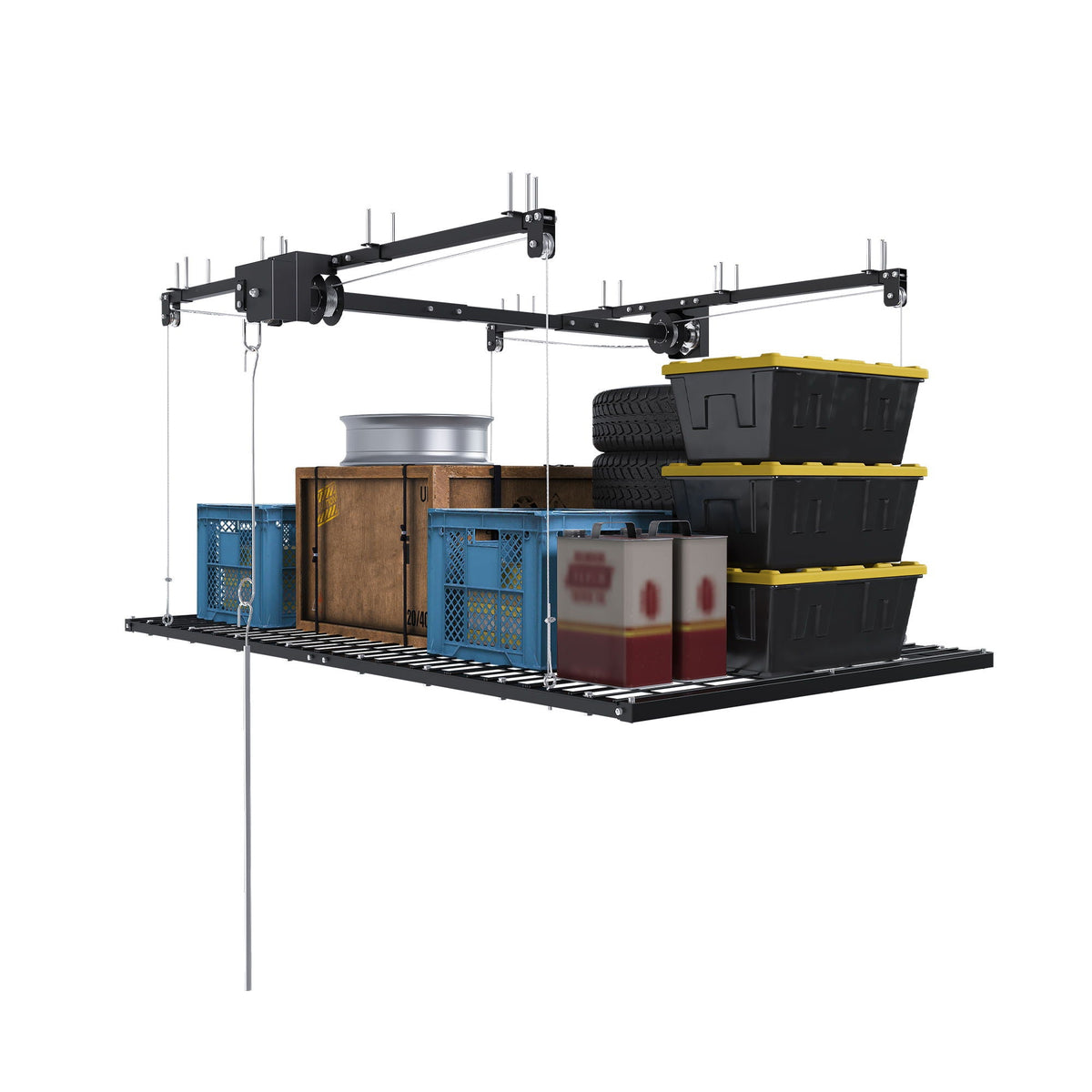 Overhead Garage Storage Rack with Crank System in black metal by HouseOfZazla on Tampa Home & Garden Store