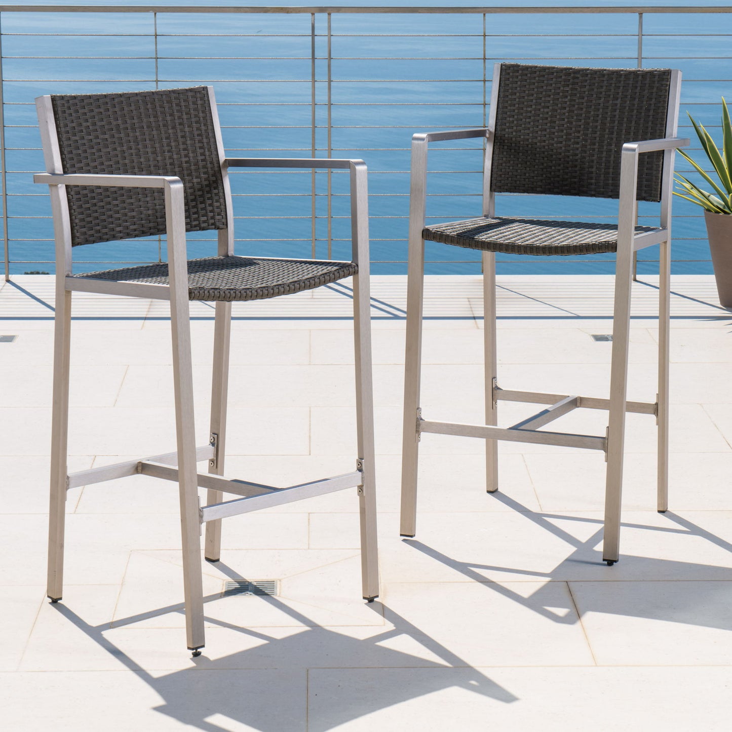 Outdoor bar stools by HouseOfZazla set of 2 with rust-proof aluminum frame and dark gray wicker on Tampa Home & Garden Store