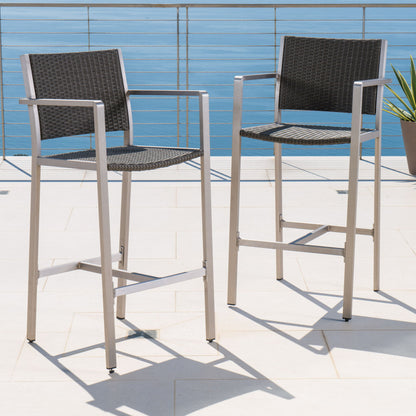 Outdoor bar stools by HouseOfZazla set of 2 with rust-proof aluminum frame and dark gray wicker on Tampa Home & Garden Store