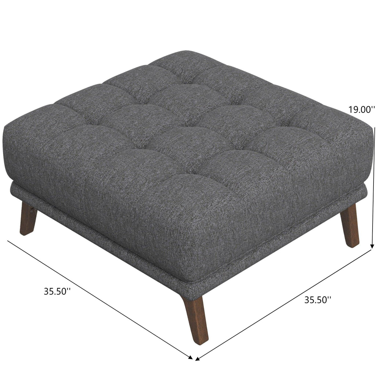 Addison Square Upholstered Ottoman gray tufted mid-century style with wood legs HouseOfZazla on Tampa Home & Garden Store