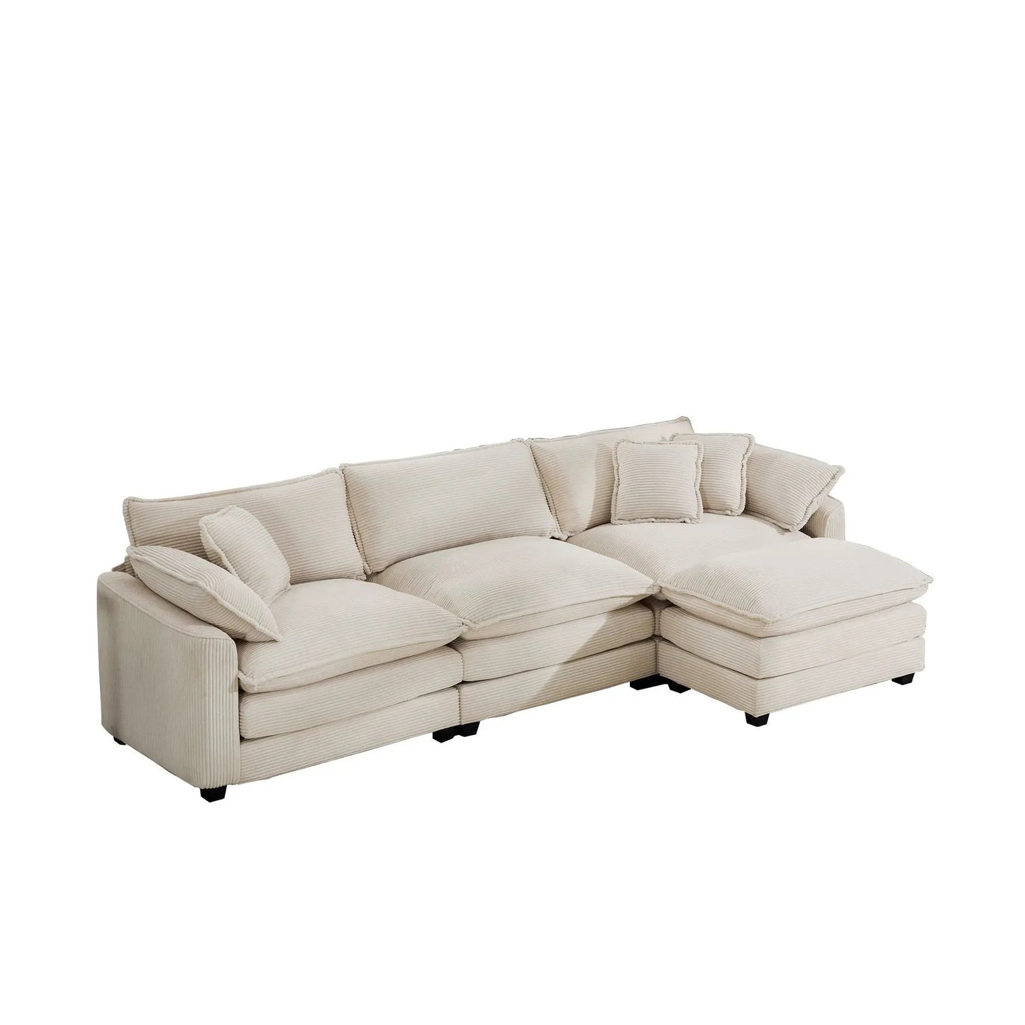 Oversized modular cushion sofa with ottoman beige fabric deep seating 3pc set on Tampa Home & Garden Store