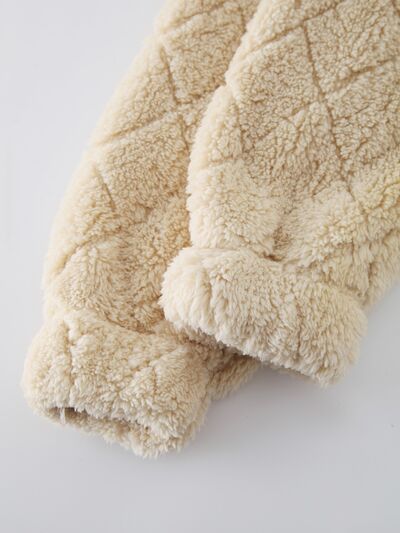Women's fuzzy zip-up jacket beige sherpa fleece with pockets rolled cuffs Stevvex on Tampa Home & Garden Store
