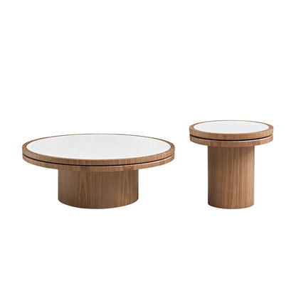 Coffee tables two round walnut bases with white sintered stone tops by HouseOfZazla on Tampa Home & Garden Store
