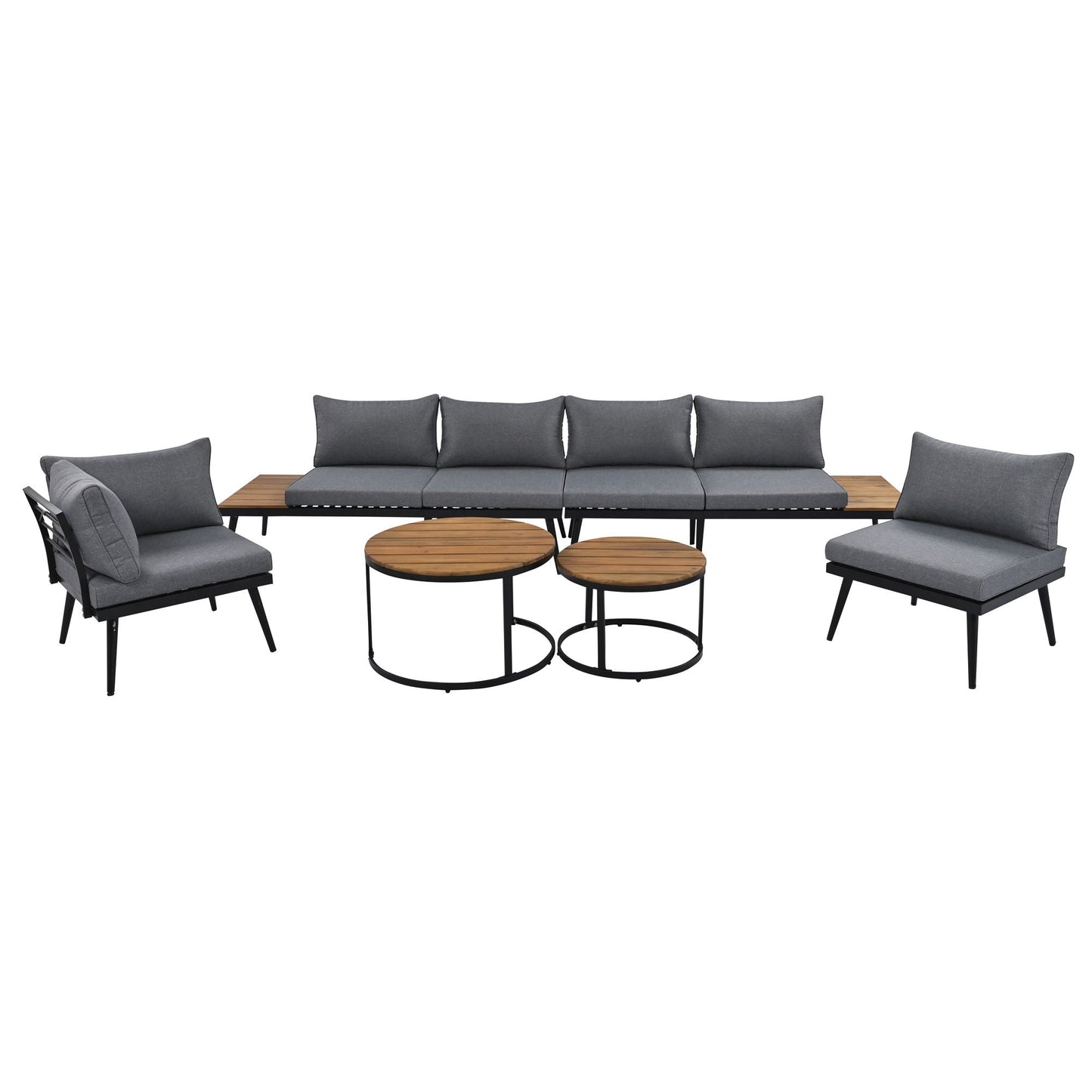 Modern outdoor sectional sofa set with nesting coffee tables, 6-piece, HouseOfZazla, gray cushions on Tampa Home & Garden Store