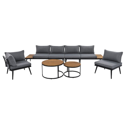 Modern outdoor sectional sofa set with nesting coffee tables, 6-piece, HouseOfZazla, gray cushions on Tampa Home & Garden Store