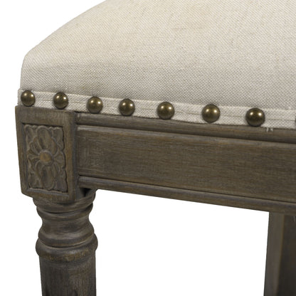 Farmhouse counter-height bar stool beige upholstered seat with nailhead trim on Tampa Home & Garden Store