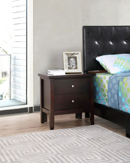 English Dovetailed Drawers Nightstand, three-drawer dark espresso wood with silver knobs on Tampa Home & Garden Store