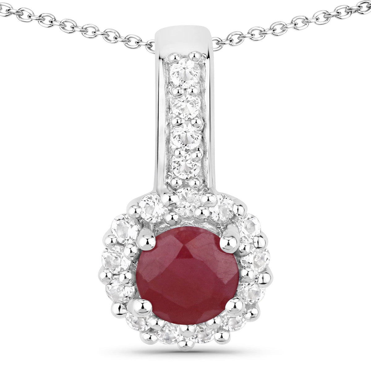 Sterling silver ruby halo pendant necklace with white topaz accents, 2.17ct total, by Bids.com on Tampa Home & Garden Store