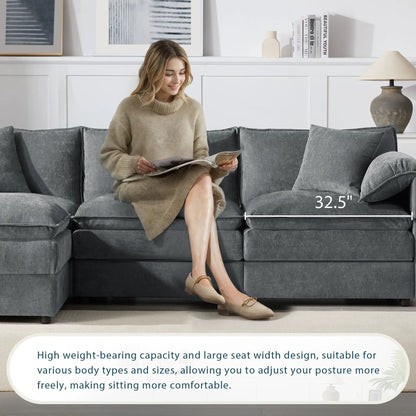 Cloud gray modular sofa with deep seats and double cushions, movable ottoman 2-piece Unique Piece on Tampa Home & Garden Store