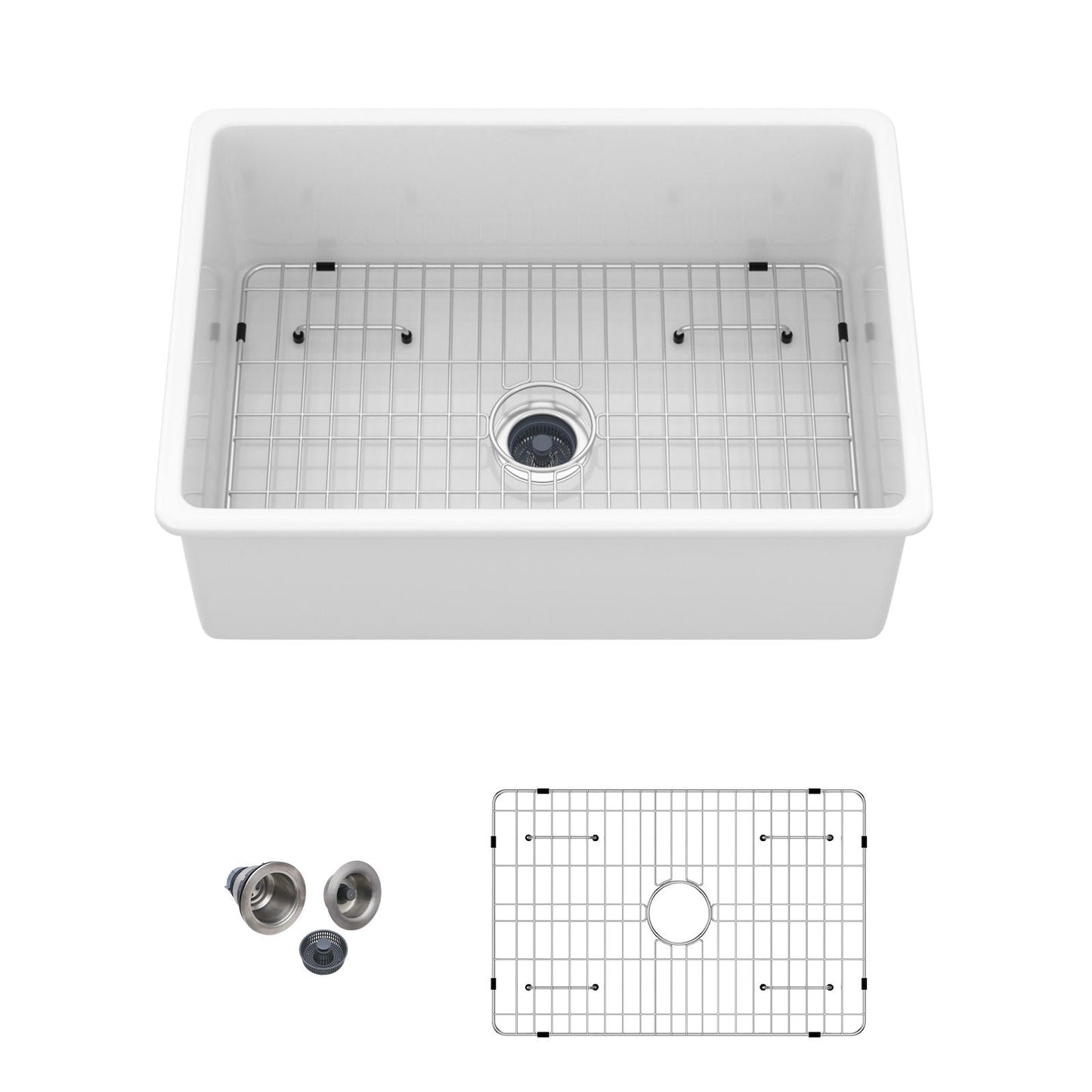 Rectangular deep single bowl undermount kitchen sink by HouseOfZazla with wire rack and drain on Tampa Home & Garden Store
